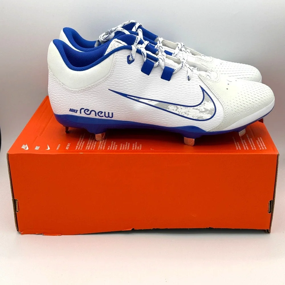 Nike Hyperdiamond 4 Pro Shoes Womens Size 12 White Blue Softball FZ0922-103